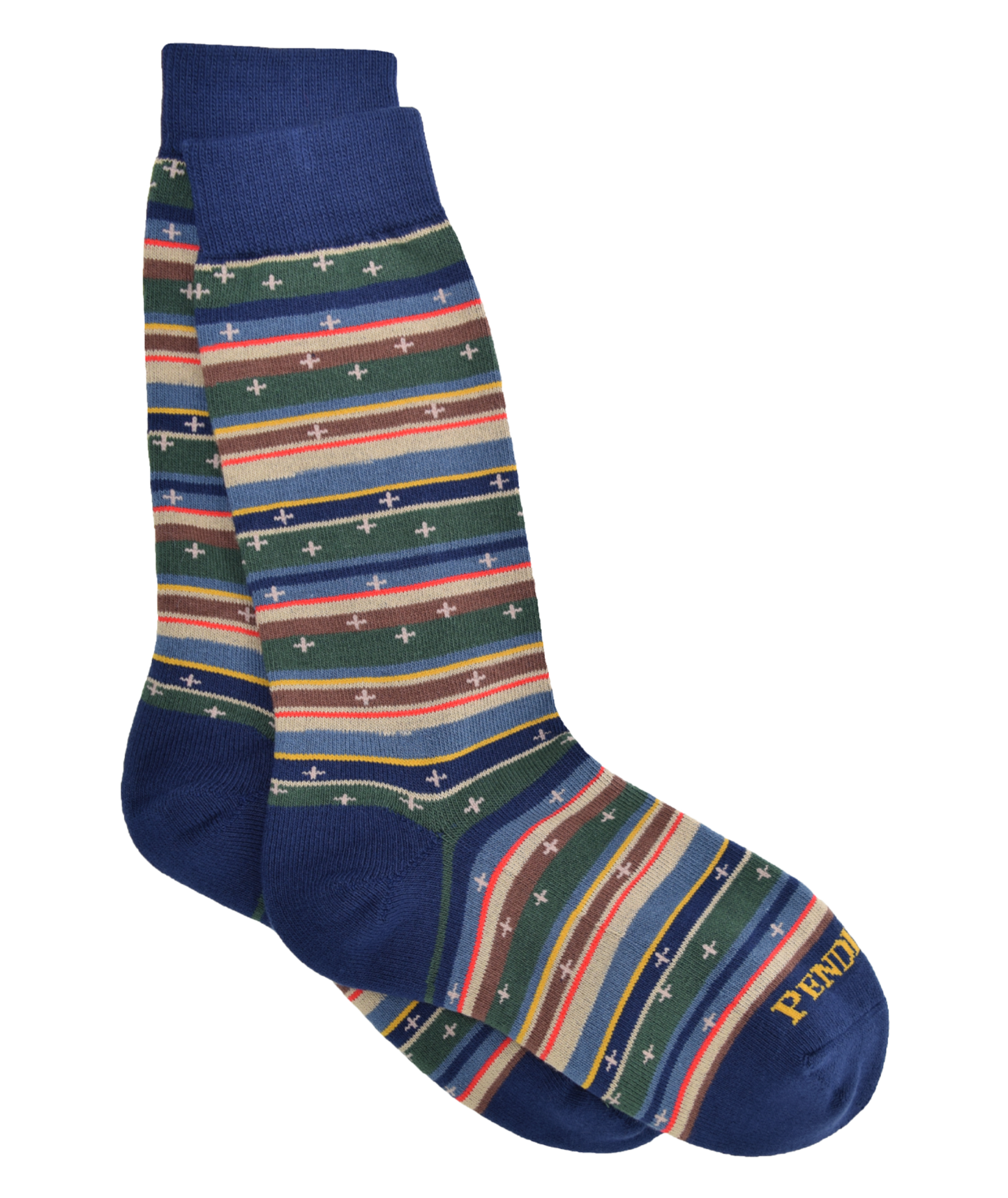 Experience the perfect blend of comfort and style with our BRIDGER SCOUT STRIPE CREW socks. Made from high-quality cotton, these socks offer a soft and breathable feel that keeps your feet comfortable all day long. The exclusive Pendleton design adds a touch of elegance to any outfit, while the reinforced heel and toe ensure durability. Whether you're dressing up for a casual outing or lounging at home, these socks are a must-have addition to your sock drawer.