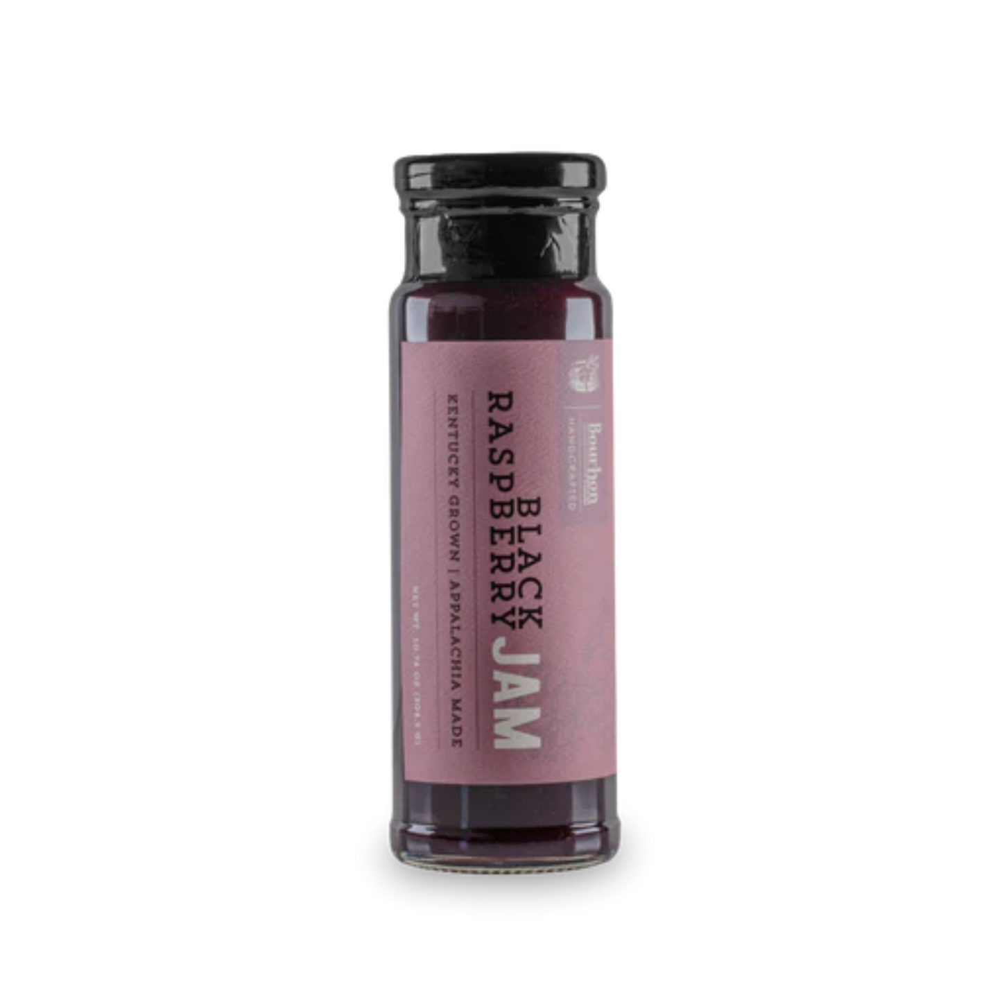 Black Raspberry Jam bottle by Bourbon Barrel Foods - 18oz glass jar with black label