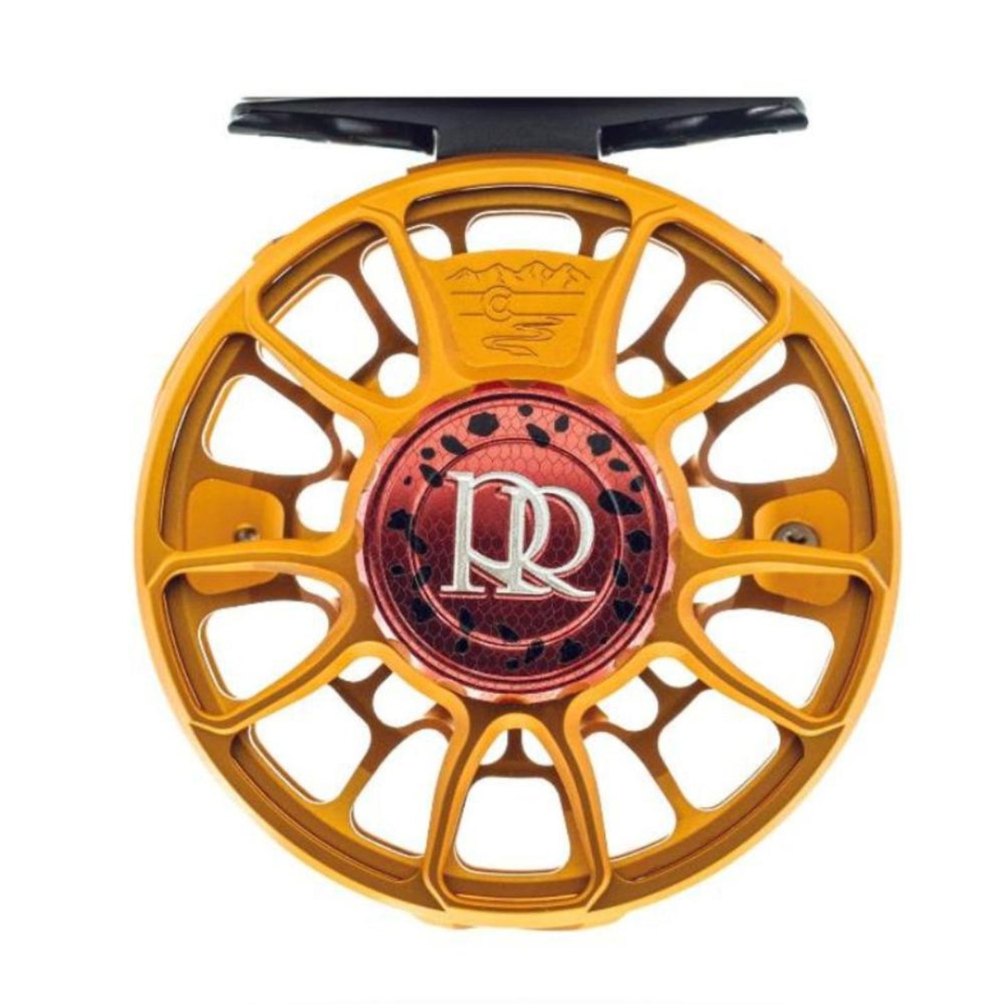 Golden Trout Animas 4/5 fly reel showing unique ported design and golden trout-inspired finish