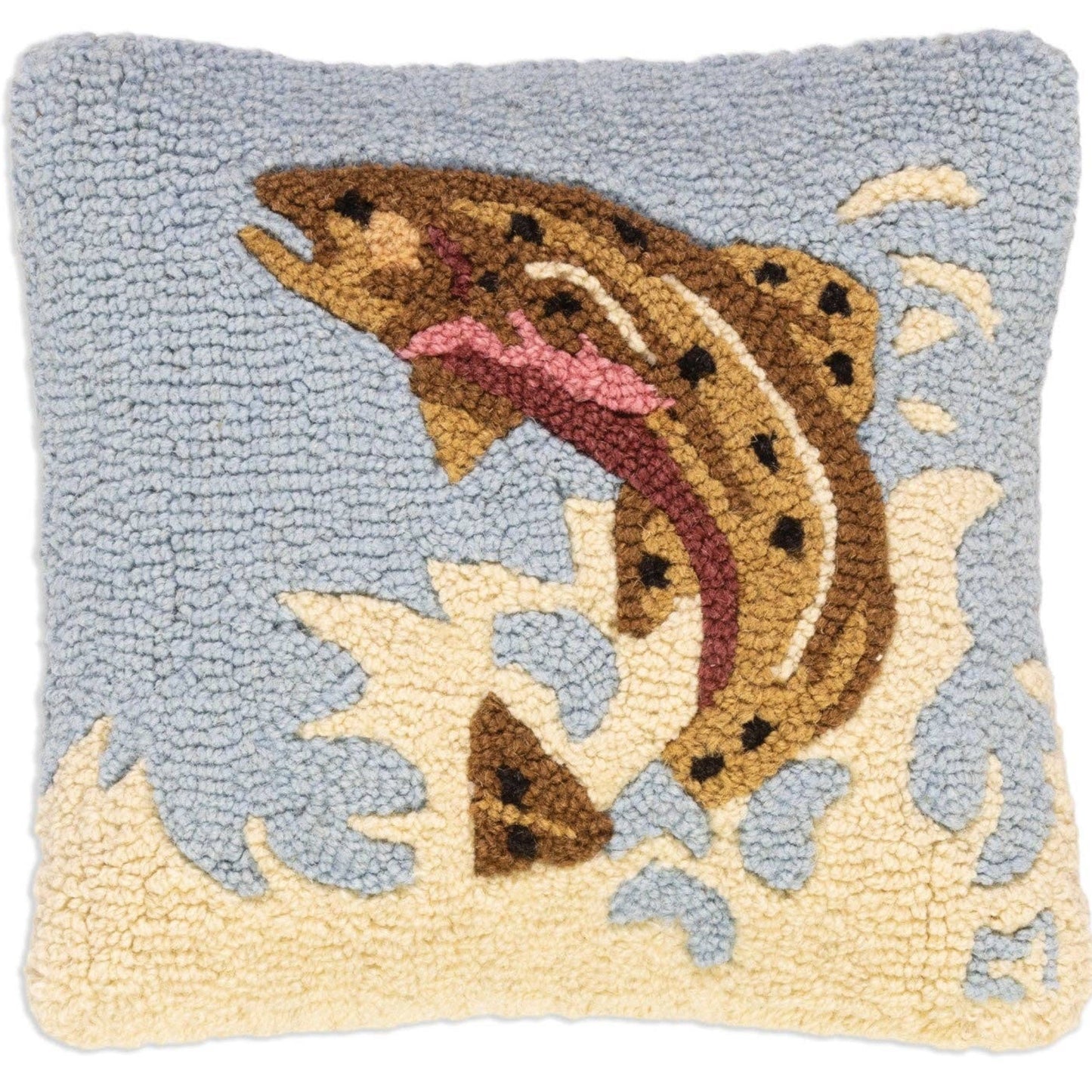 14” x 14” hand hooked pillow, made with 100% natural wool. Zippered velveteen backing with poly-fill pillow insert. Handcrafted.