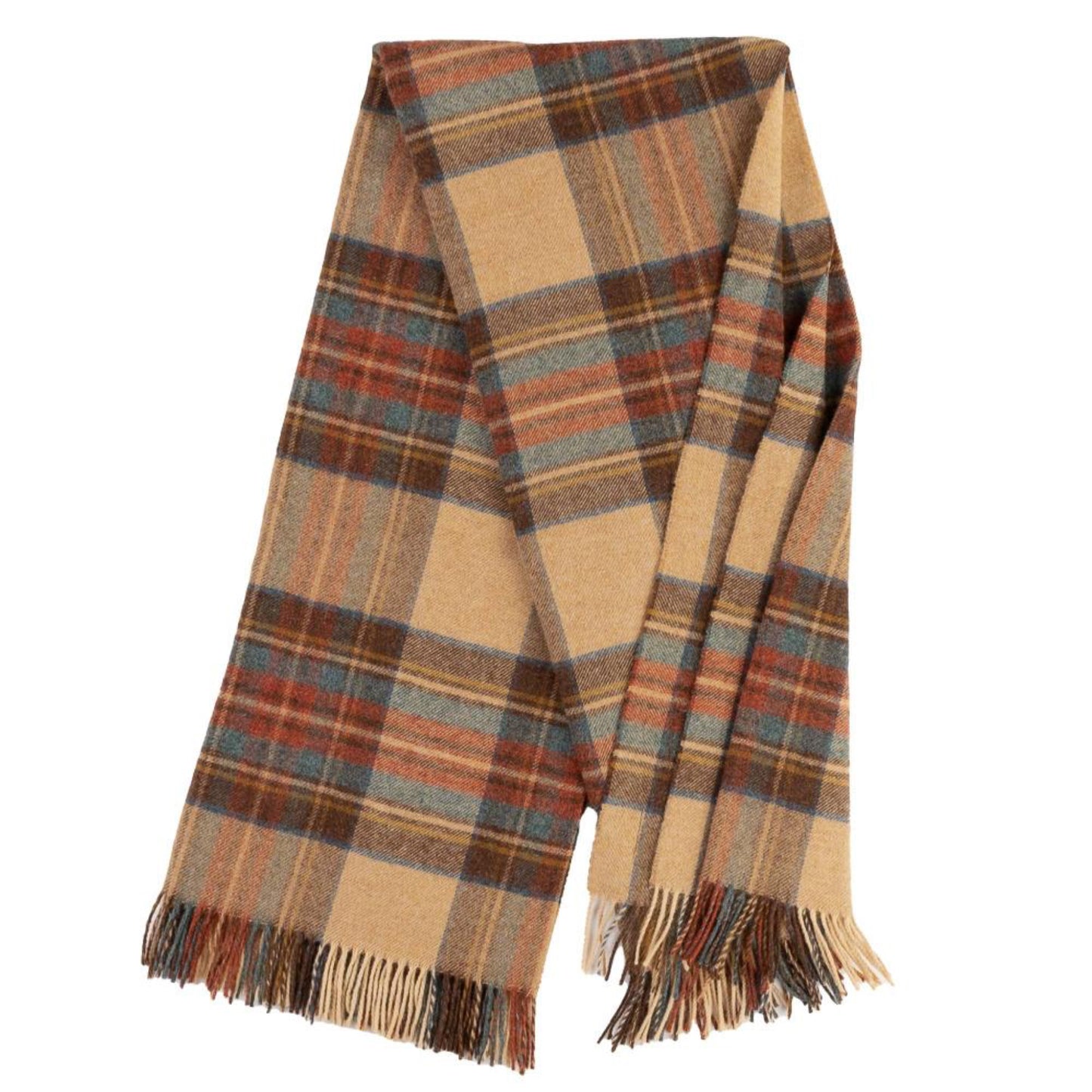 Mercantile Outdoors - Highland Tweeds Folded Shetland lambswool plaid throw showing Antique Dress pattern and fringe detail – Highland Tweeds