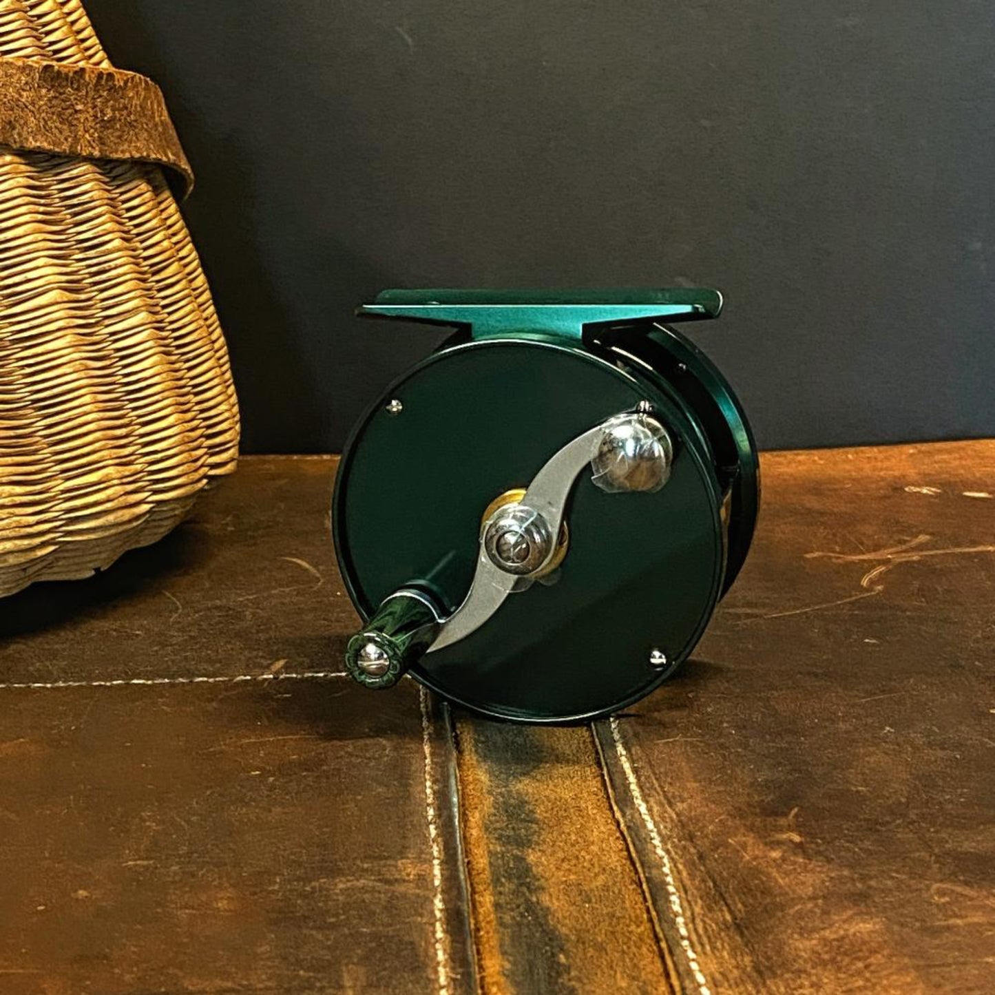 Nikko Leaf Small Trout handcrafted fly reel with premium green foot and silver foot option