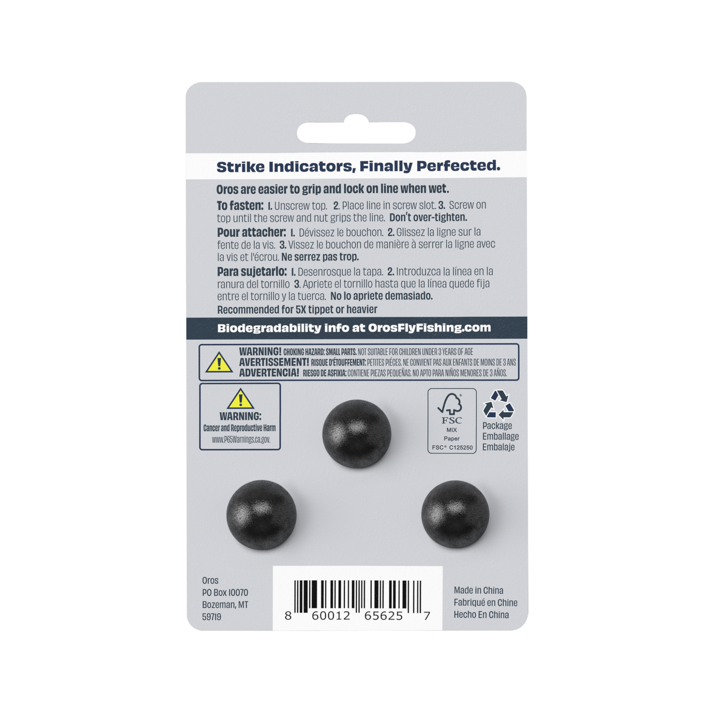 Oros indicators feature patent pending Soft-Lock™ technology. The design encloses fastening hardware inside of two molded soft foam hemispheres. When closed, the hardware holds the line, while the foam hemispheres compress creating friction between the two hemispheres that keeps them from disengaging.