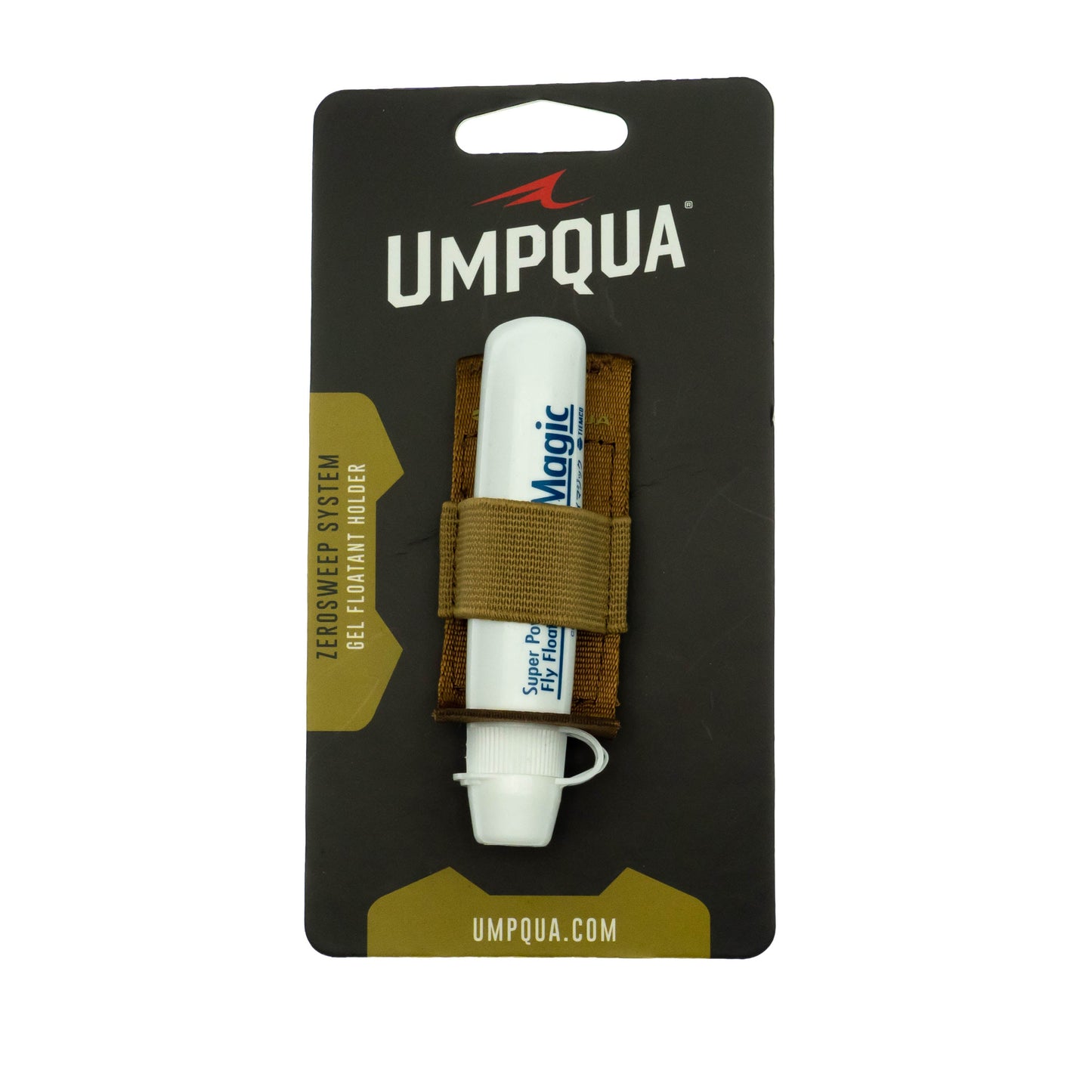 Holds a wide range of gel flotant and readily attaches to any loop, D-ring or molle patch in our line. Web loop with "Natick" snap ensures secure attachment to all of our packs. Purchase with Tiemco Dry Magic or without.
