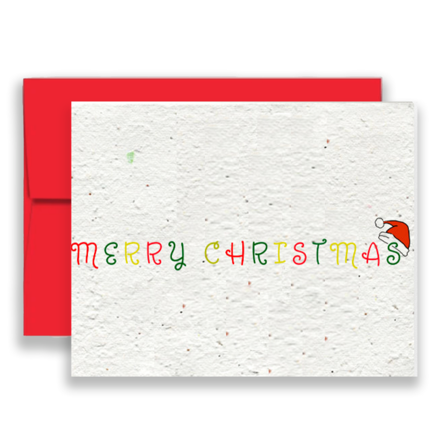 Whimsical Merry Christmas wildflower seed paper greeting card with festive holiday design, plantable and eco-friendly