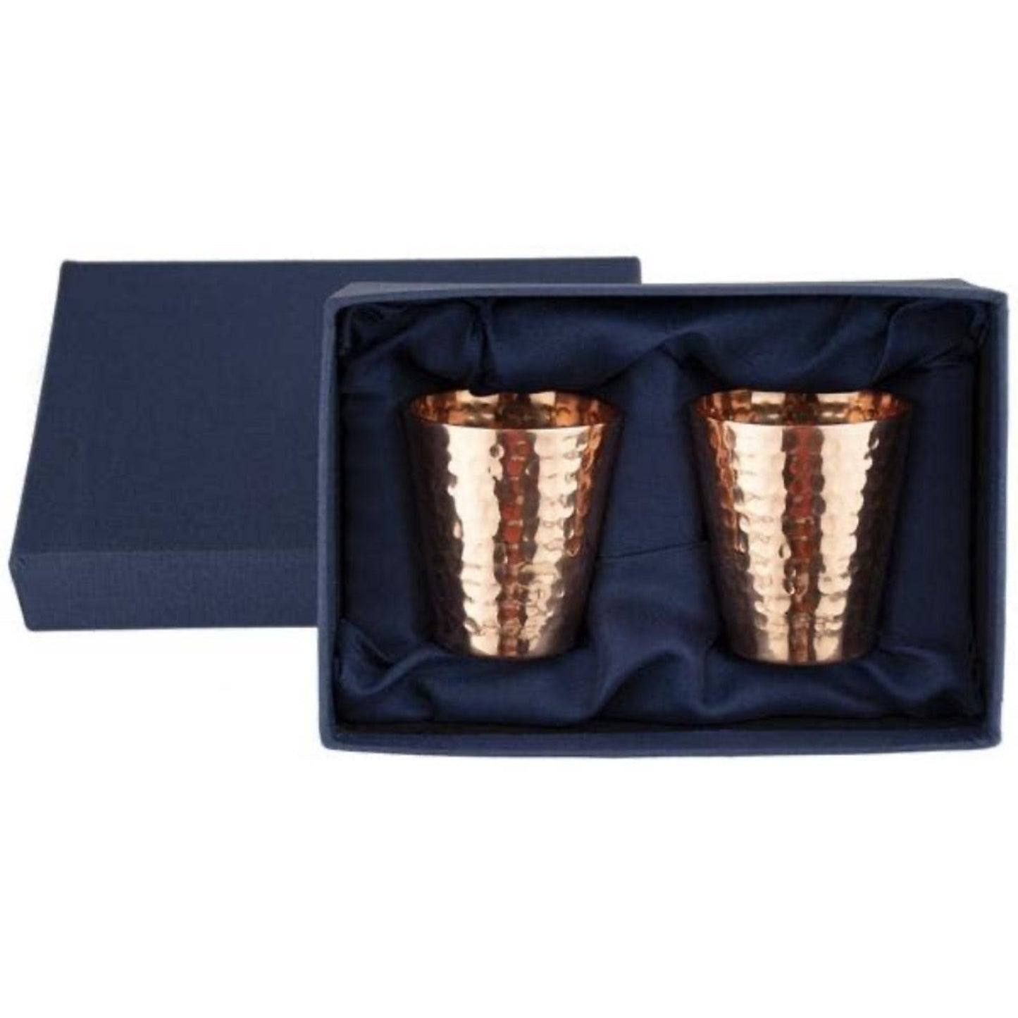 Experience the luxury of our Hammered Copper Shot Glasses. Handcrafted with 100% pure solid copper, these shot glasses provide an elegant touch to your drinking experience. The mirror plate finish with a lacquer coating adds a touch of class to your bar setup. Whether you're mixing drinks, serving chilled shots, or sipping tequila, these shot glasses enhance the flavor profile of your beverages. Each set comes with two shot glasses, each holding 2 1/2 ounces, perfect for sharing or enjoying a double shot. E