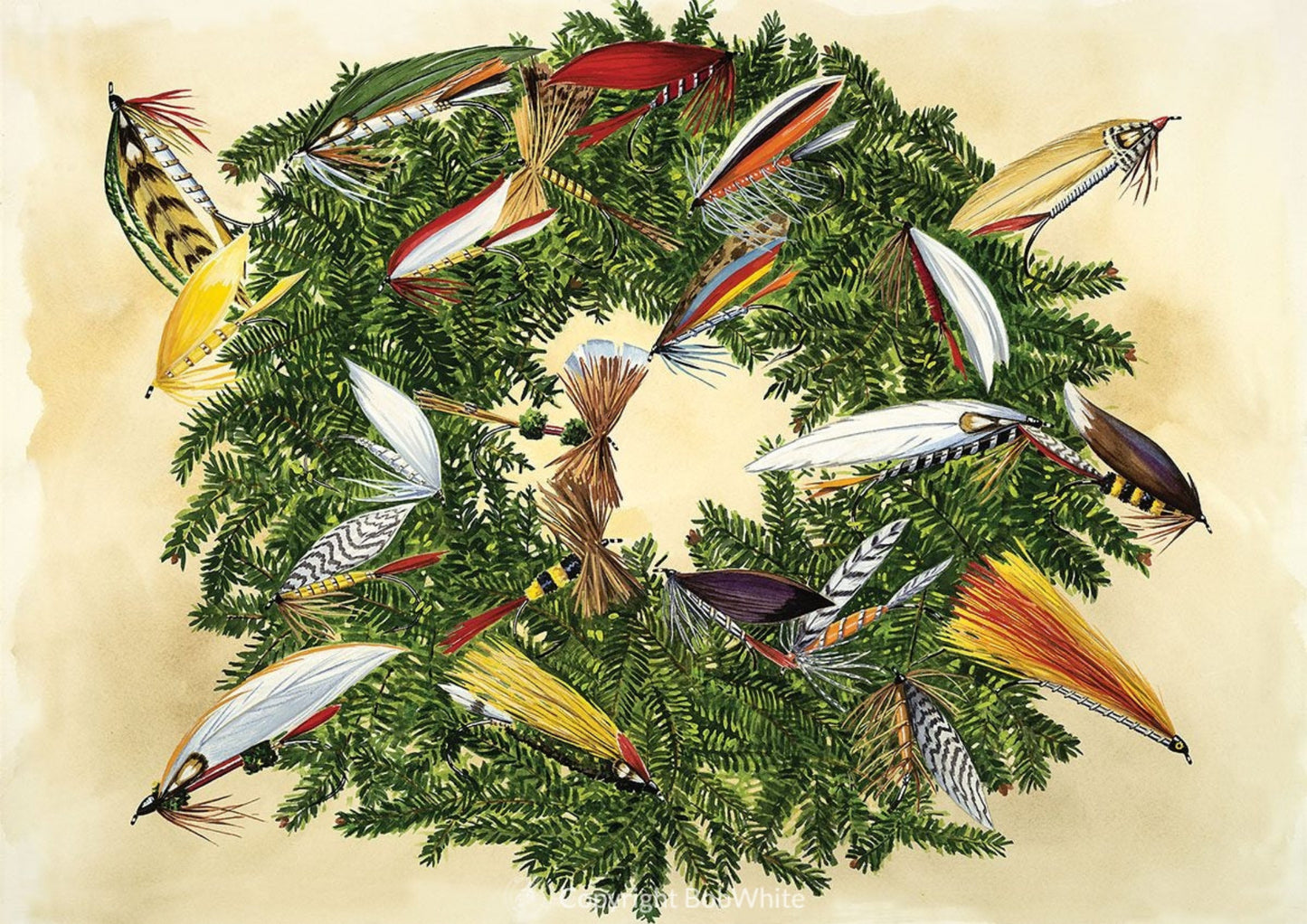 Celebrate the holiday season with our Fly Wreath Holiday Cards. Each card features a beautifully illustrated fly wreath, symbolizing the joy and tranquility of fishing. The inside greeting reads, 'May all your holiday dreams come true.' These cards are perfect for sharing the spirit of the season with your fellow anglers and outdoor enthusiasts. Set includes 16 - 5' x 7' cards with 17 envelopes.
